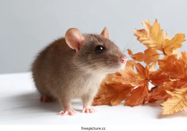 Cute Rat with Autumn Leaves