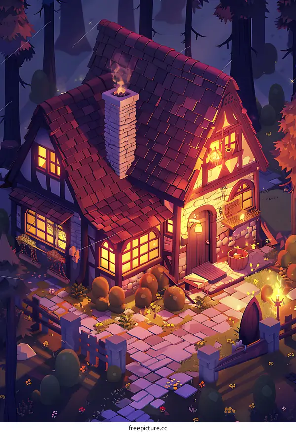Cozy Cottage In The Woods At Night