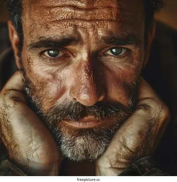 Portrait of a man with a beard and green eyes