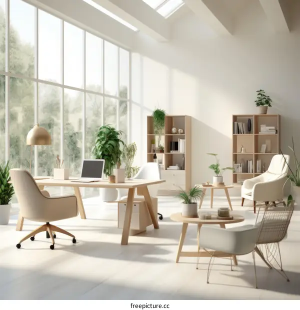 A bright and airy home office with a large windows