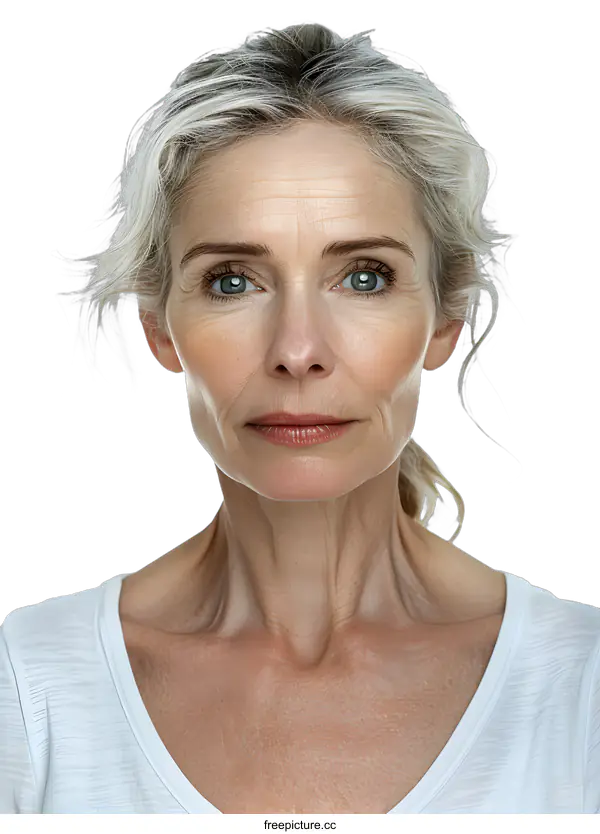 [Transparent Background PNG]portrait of a middle-aged woman with gray hair