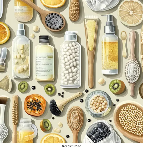 Natural skincare products with fruits and plants