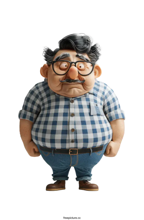 Chubby Cartoon Man with Glasses and a Mustache