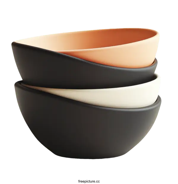 [Transparent Background PNG]Stack of Modern Ceramic Bowls
