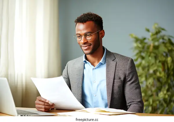 African American Businessman Reading Documents