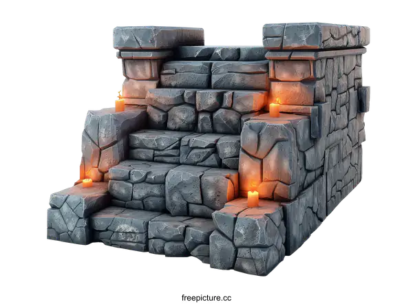 [Transparent Background PNG]Ancient Stone Steps with Candles