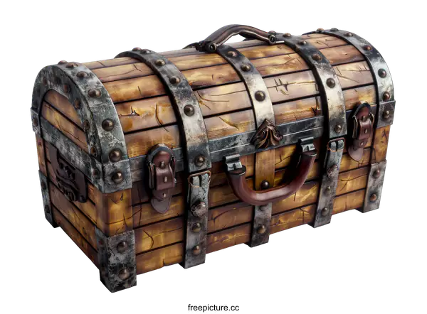 [Transparent Background PNG]An illustration of a wooden treasure chest with metal.