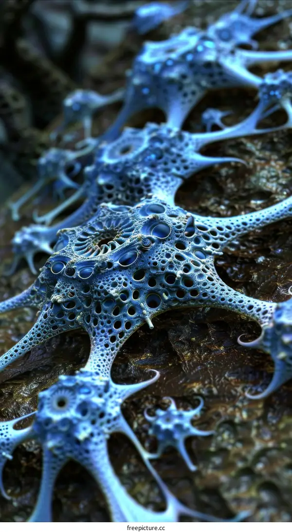 Blue alien structure resembling a coral reef
