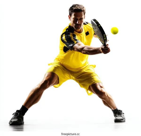 Dynamic Caucasian Male Athlete Playing Padel Tennis