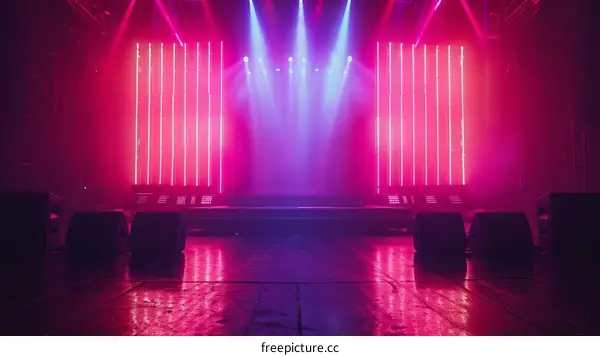 Empty stage with pink and blue lights