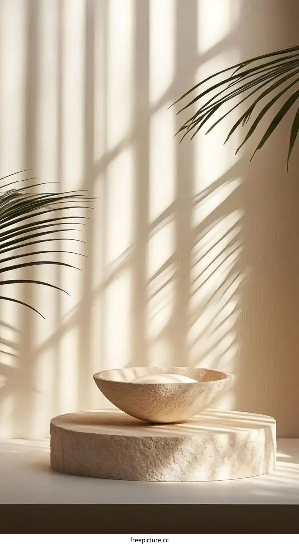 Beige Bowl on a Natural Stone Display