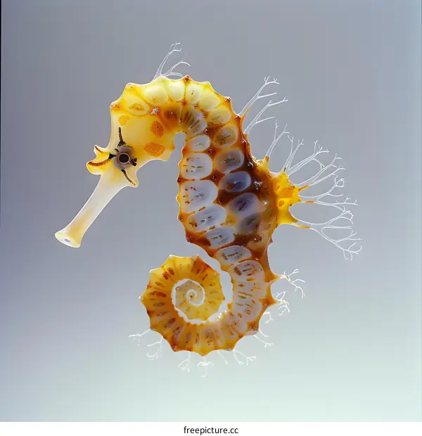Delicate Seahorse Anatomy on Gray Background