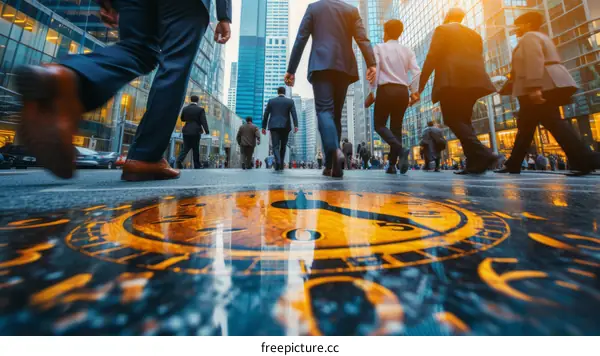 Business people walking in a busy city street