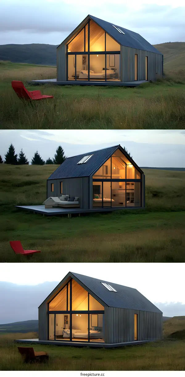 Modern Minimalist Cabin in Grassy Field