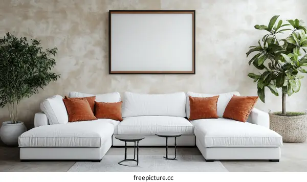 Modern Minimalist Living Room with Empty Frame