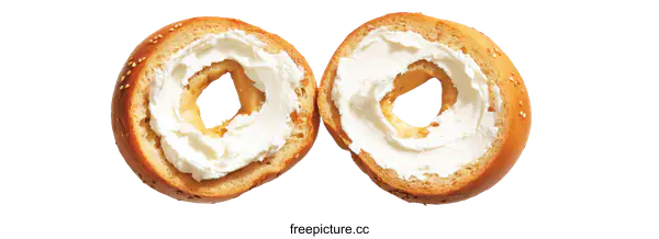[Transparent Background PNG]Two Open-Faced Bagels with Cream Cheese