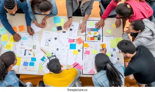 A group of multiethnic people brainstorming ideas in a meeting