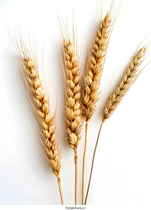 Wheat stalks on white background