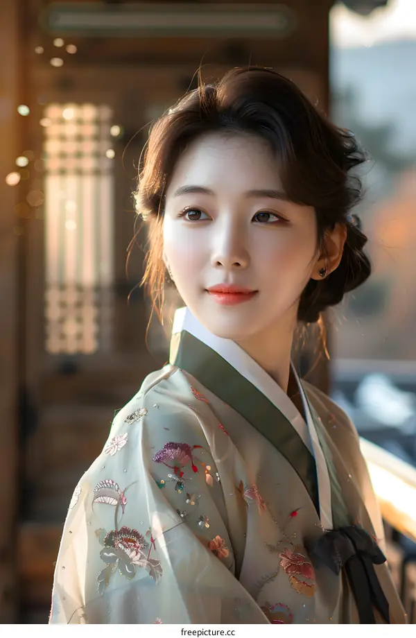 Portrait of a young Korean woman in traditional dress