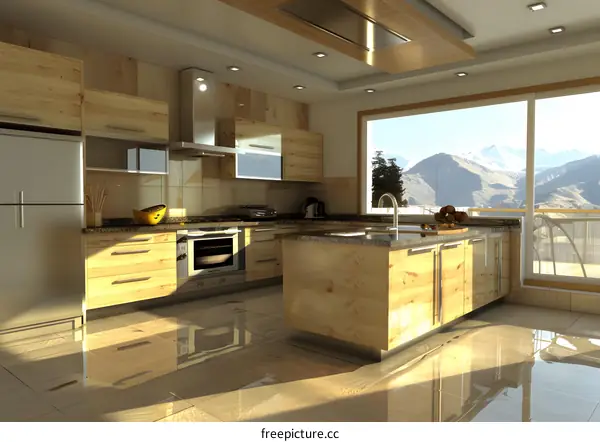 Modern Kitchen Design with Mountain View