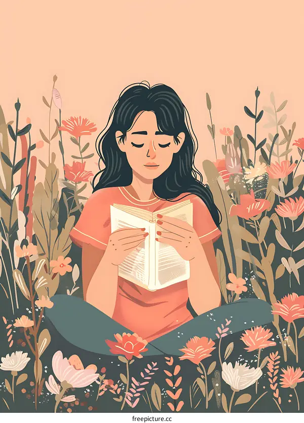 Woman Reading in a Field of Flowers