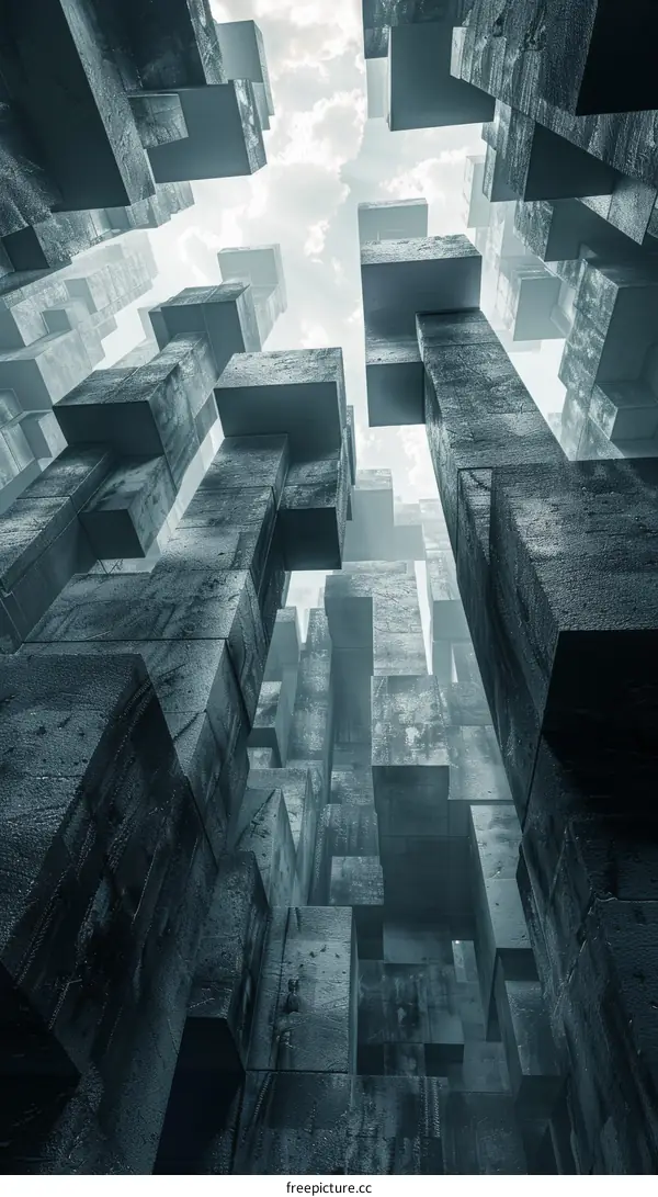 Mysterious Cityscape: Dark & Geometric 3D Rendering