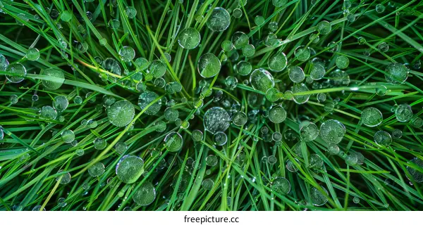Close-up Photo of Dewdrops on Green Grass
