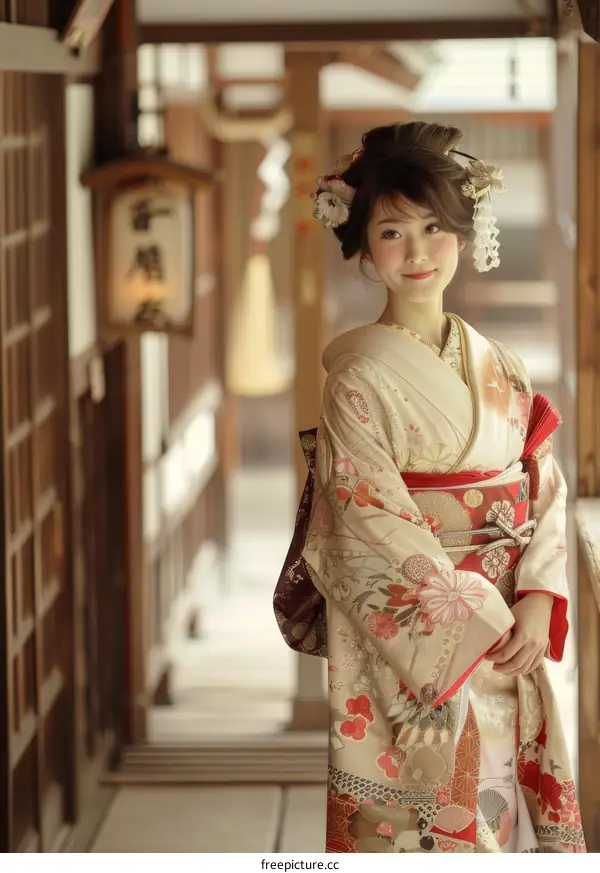 Portrait of a Japanese woman in traditional kimono