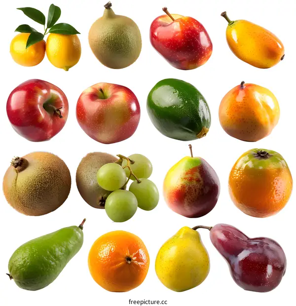 Collection of Fresh Fruits Isolated on White Background