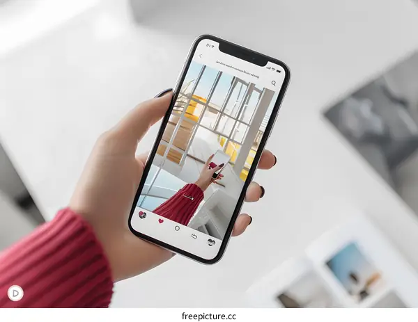 Hand Holding Smartphone With Social Media App Open On Screen