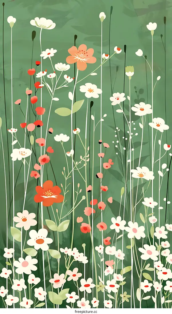 Abstract Illustration of Flowers with Green Background