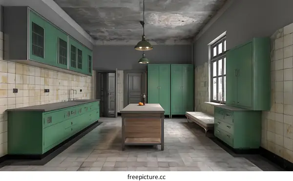 Vintage Retro Green Kitchen Design Illustration