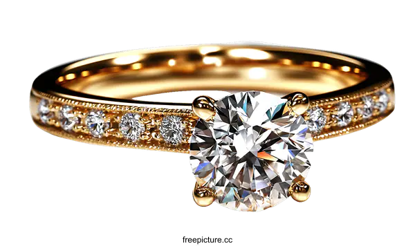 [Transparent Background PNG]Golden Diamond Engagement Ring Close-up