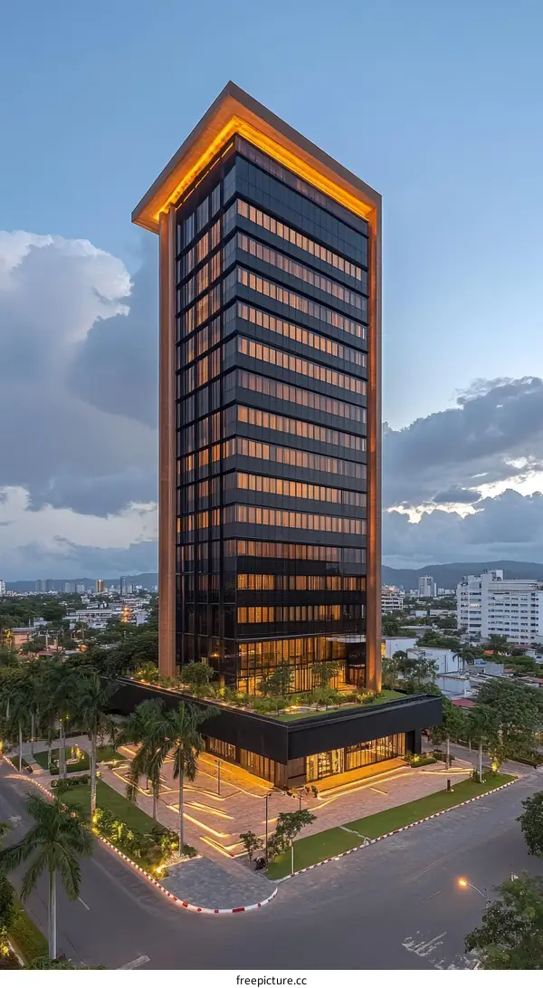 Modern High-Rise Office Building in Urban Setting