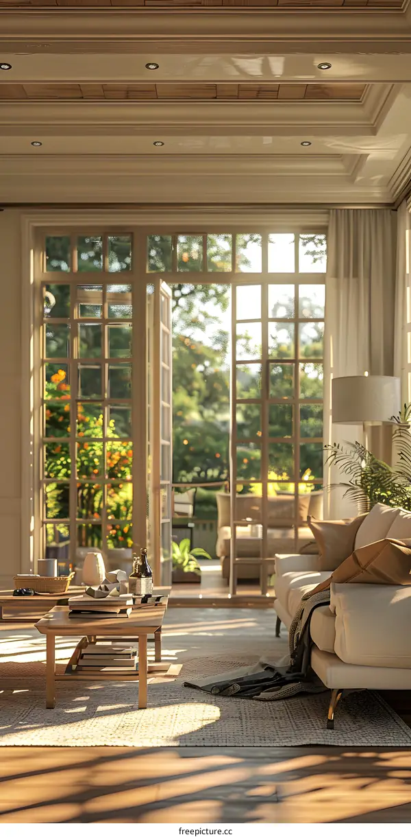 Bright living room with large windows