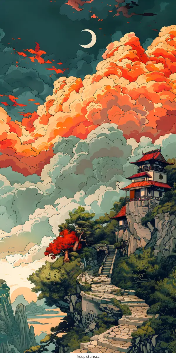 Japanese-style house on a cliff