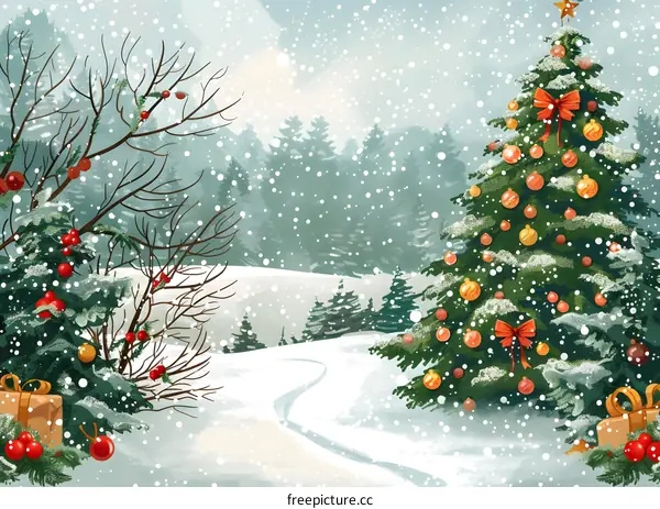 Christmas Snow Scene Illustration
