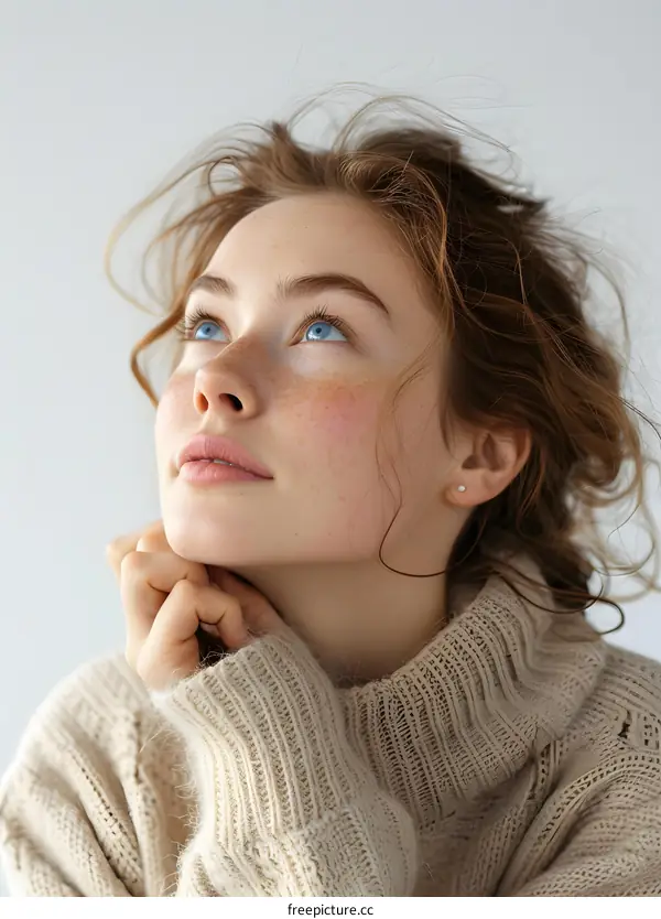 Portrait of Young Woman with Red Hair Looking Up