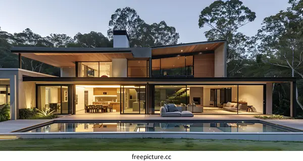 Modern House with Swimming Pool and Forest View