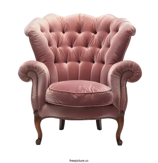 [Transparent Background PNG]Pink Velvet Armchair With Button Tufting