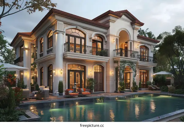 Luxury Mansion with Swimming Pool Exterior Design