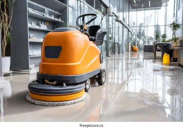 Commercial Floor Cleaning Machine in Modern Office Building