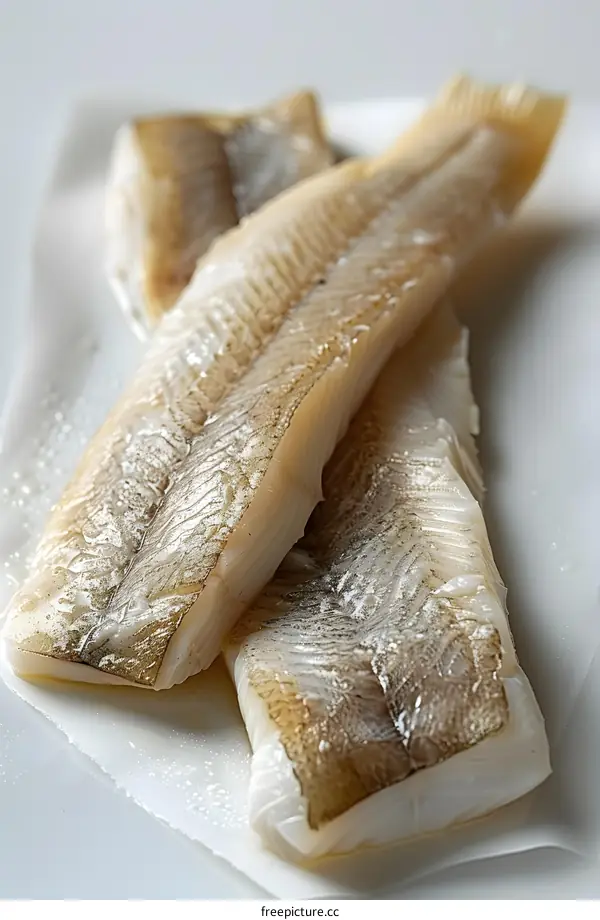 Three pieces of raw cod loin