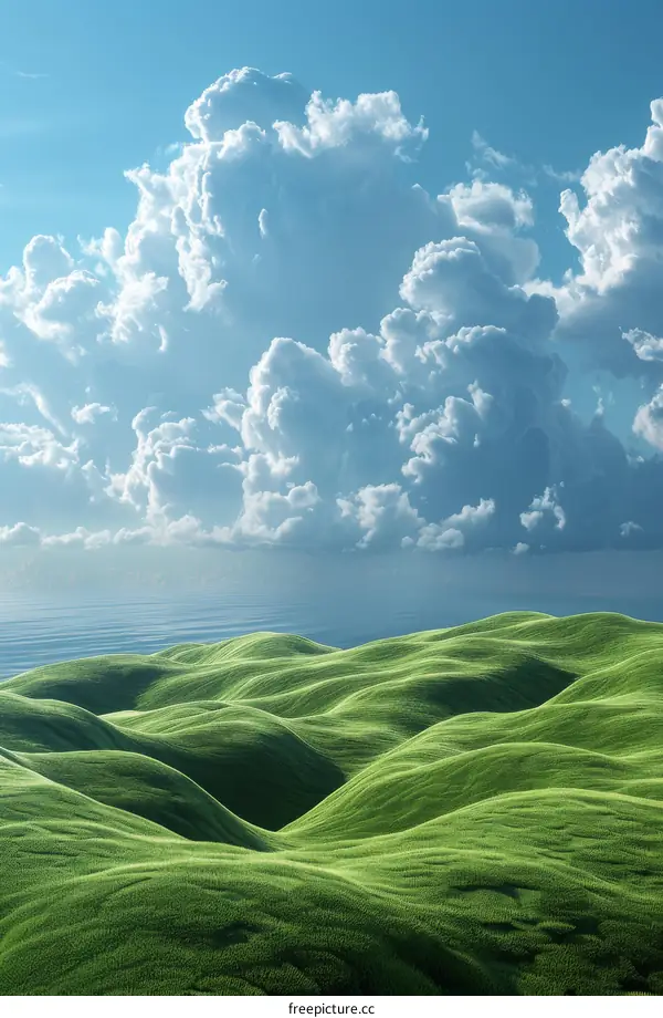 Green Hills with Blue Sky and White Clouds