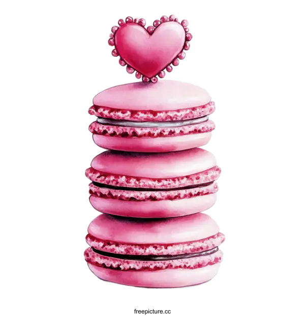 [Transparent Background PNG]Stack of Pink Macarons with a Heart