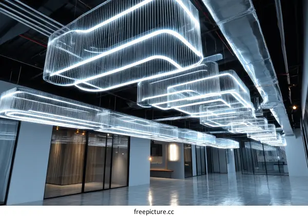 Modern Office Interior Design with Light Installations