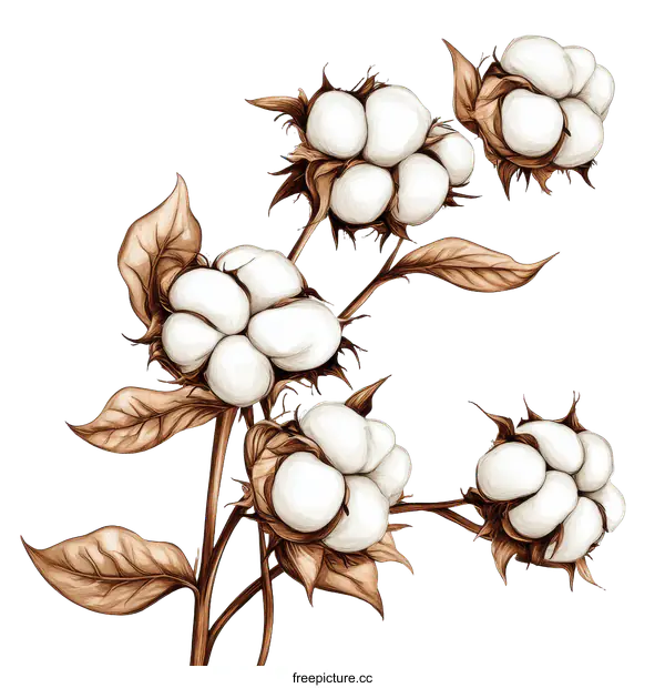 [Transparent Background PNG]Delicate Cotton Plant Illustration