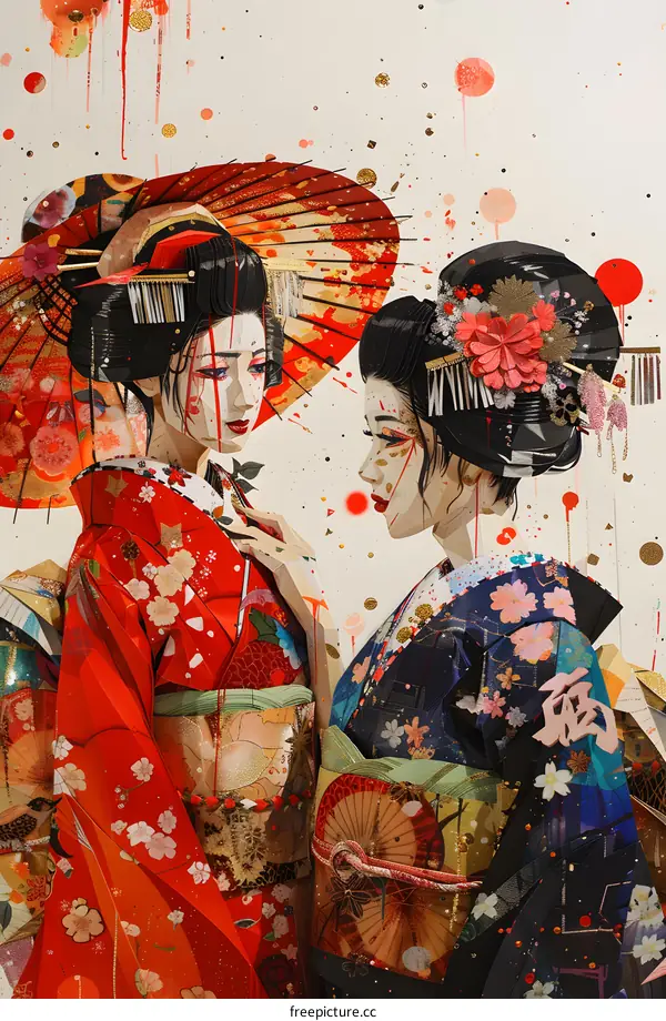 Two Geishas in Traditional Kimonos