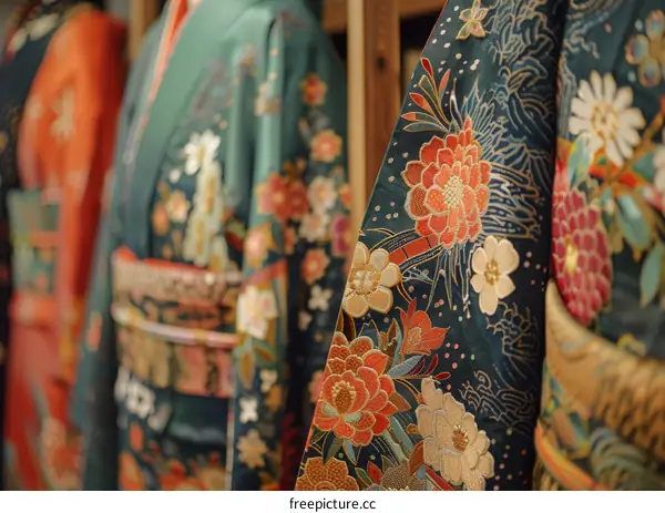 Close-up of a kimono with a floral pattern