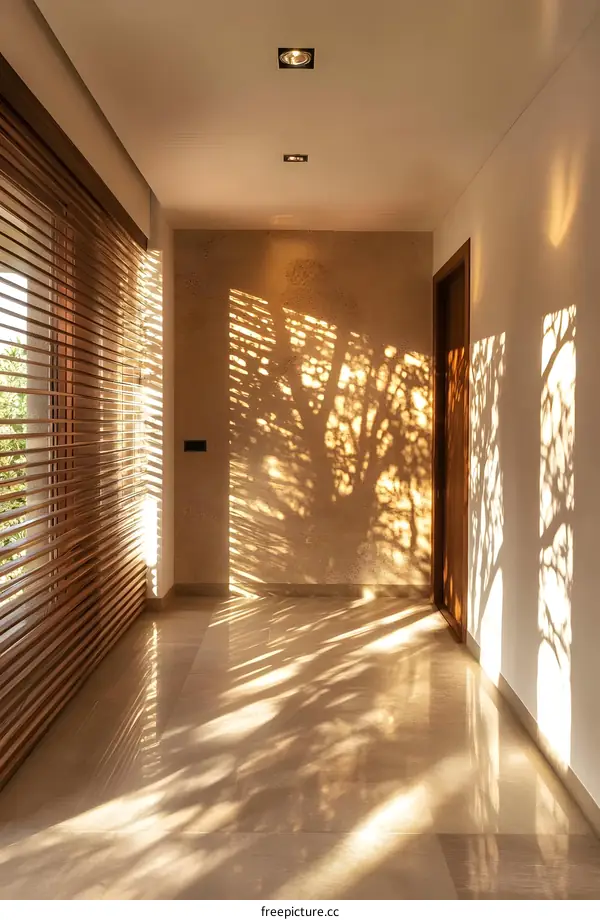 Sunlight Streaming Through Blinds in Modern Home Interior